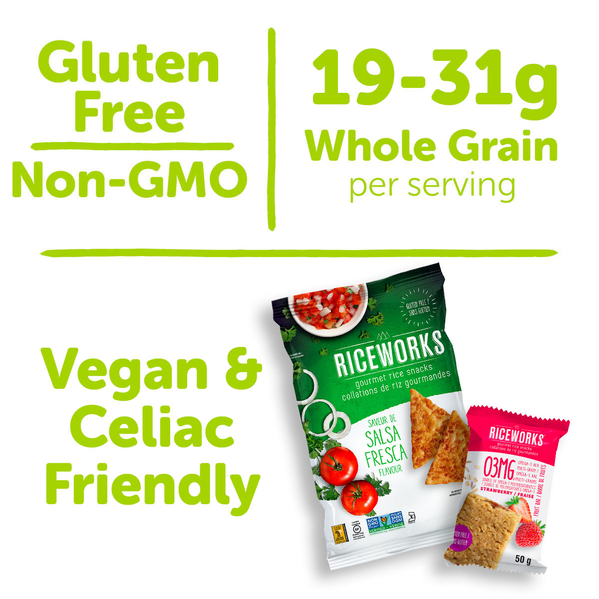 Gluten Free, Non-GMO, 15-19 g Whole Grain per serving, Vegan and Celiac friendly