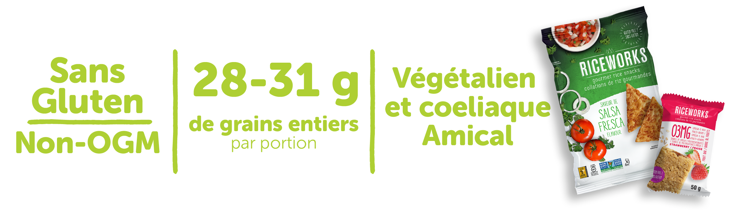 Sans gluten, Non-OGN, 15-19 g de grains entiers par portion, Végétalien et coeliaque Amical