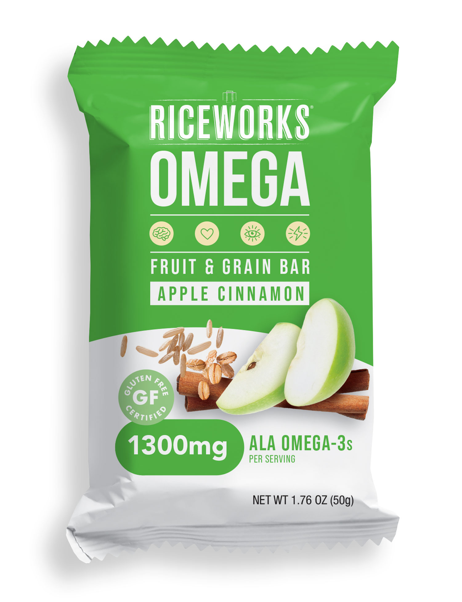 Riceworks Omega Apple Cinnamon Baked Multigrain Omega-3 Fruit Bar