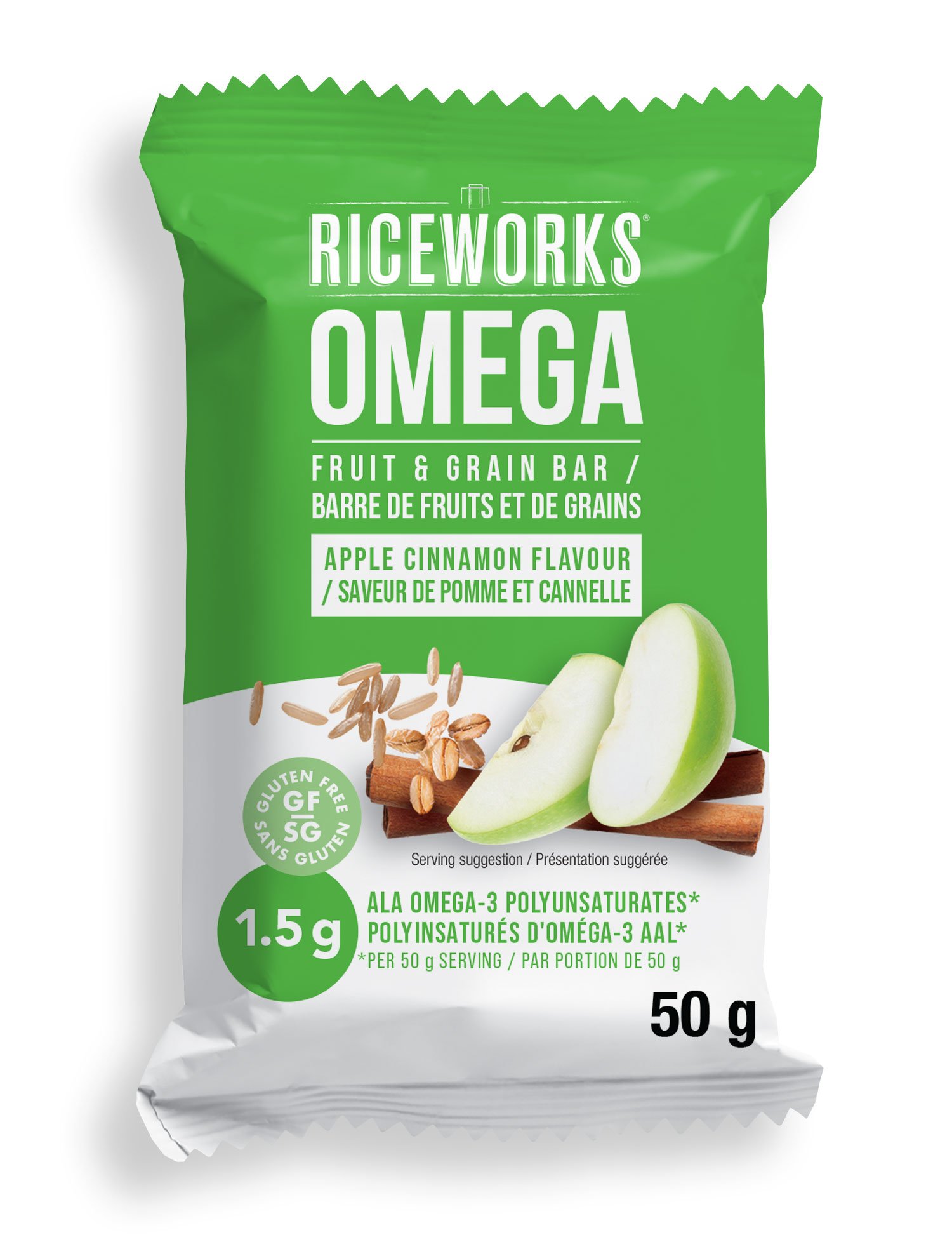 Riceworks Omega - Fruit & Grain Bar / Barre de fruits et de grains - Apple Cinnamon Flavour / Saveur de pomme et cannelle
