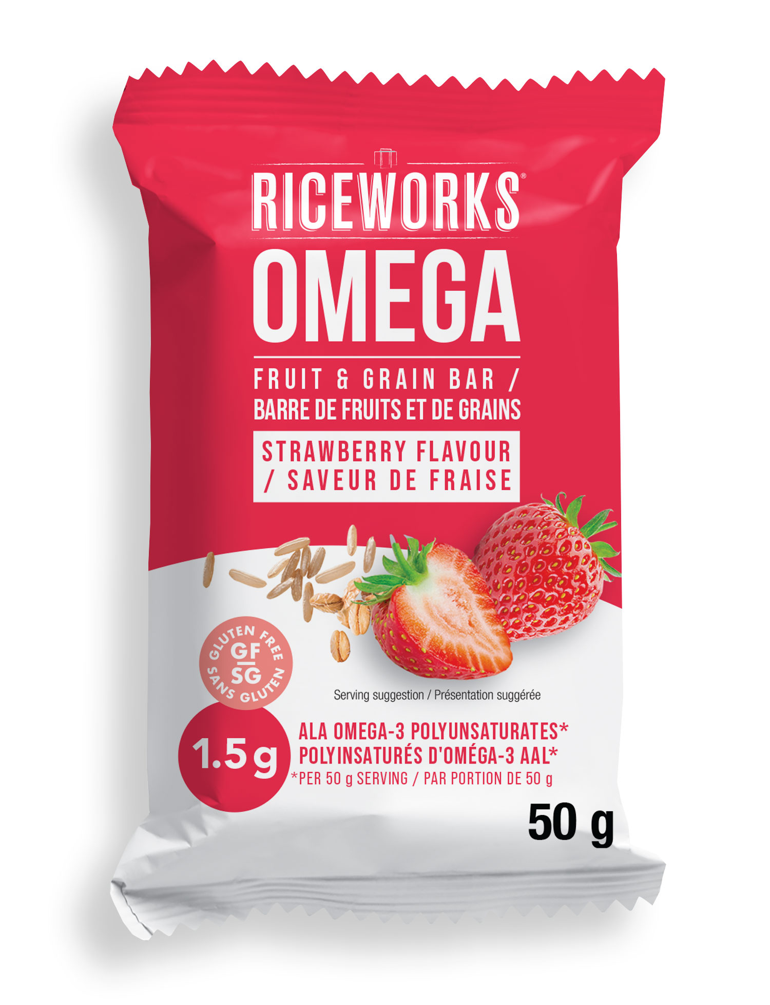 Riceworks Omega - Fruit & Grain Bar / Barre de fruits et de grains - Strawberry Flavour / Saveur de fraise
