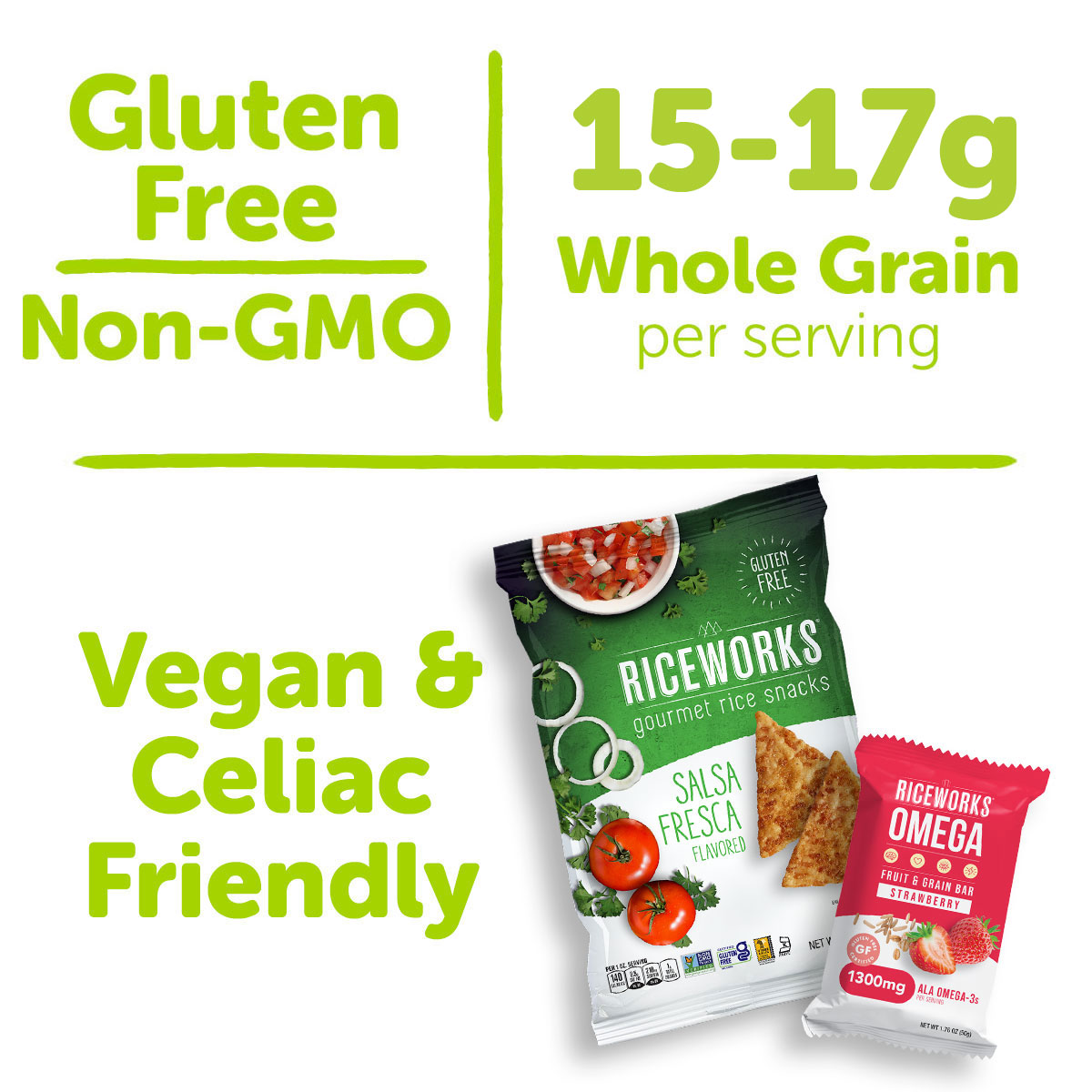 Gluten Free, Non-GMO, 15-17 g Whole Grain per serving, Vegan and Celiac friendly