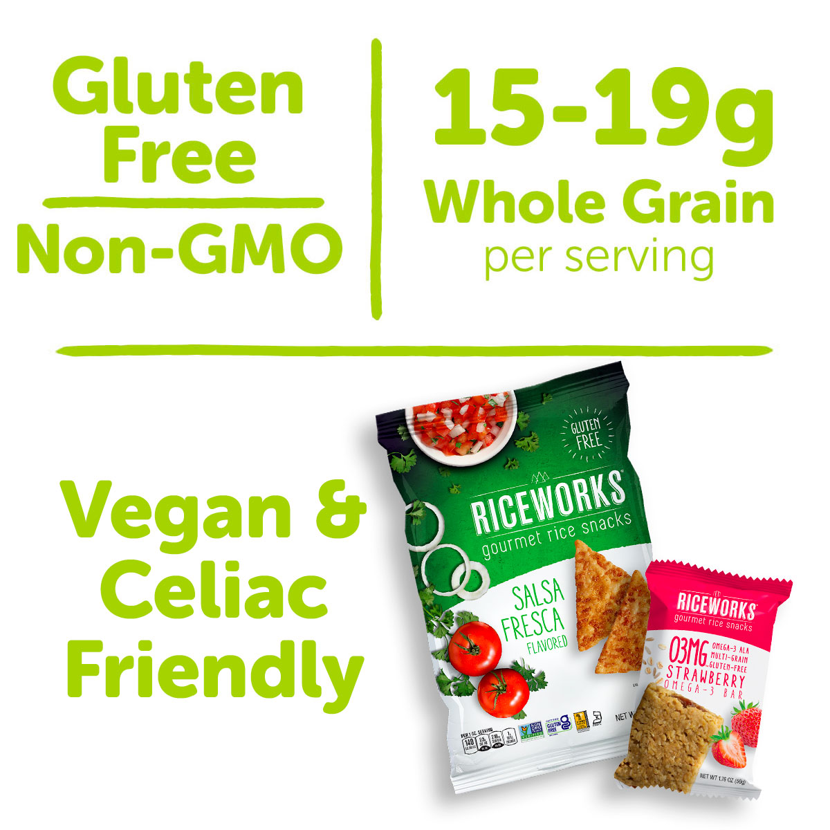 Gluten Free, Non-GMO, 15-19 g Whole Grain per serving, Vegan and Celiac friendly