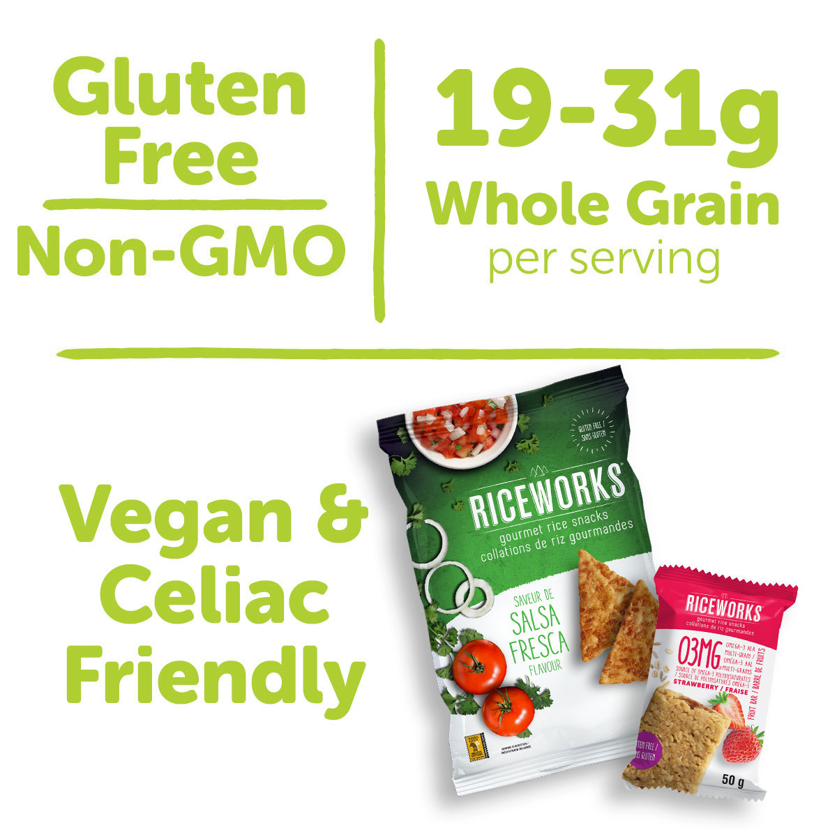 Gluten Free, Non-GMO, 15-19 g Whole Grain per serving, Vegan and Celiac friendly