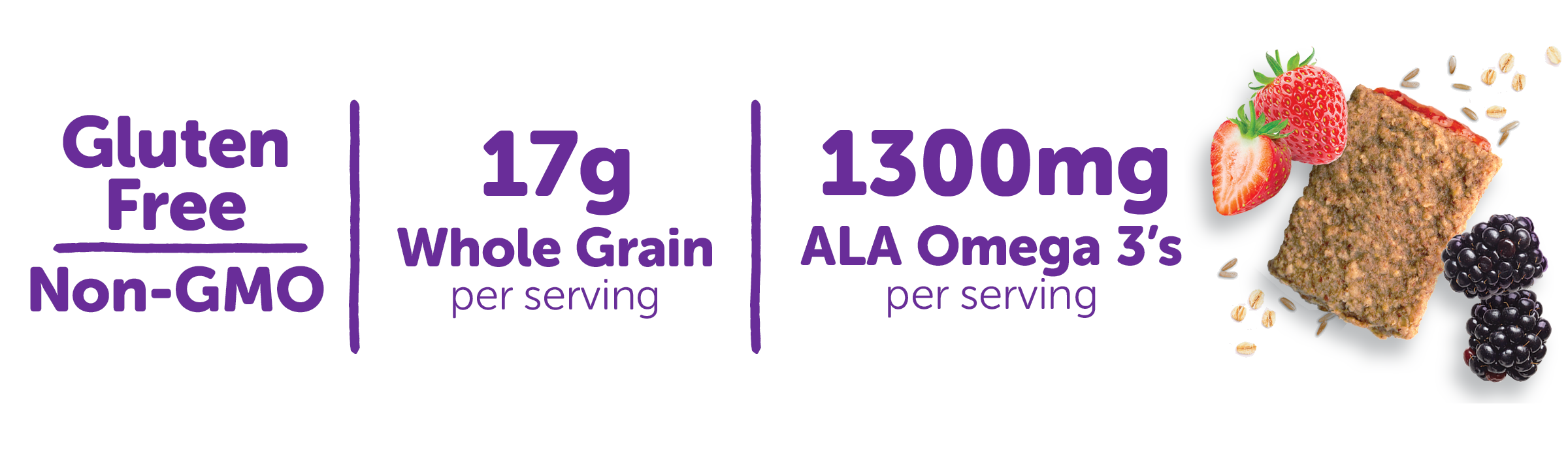 Gluten Free / 17g Whole Grain per serving / 1300mg ALA Omega per serving